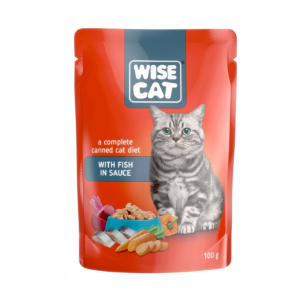 Hrana umeda - Wise Cat, Plicuri hrana umeda pentru pisici, peste in sos, 24x100g