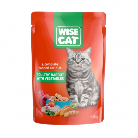 Hrana umeda - Wise Cat, Hrana umeda la plic pentru pisici adulte, cu pui si legume