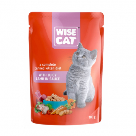 Hrana umeda - Wise Cat, Hrana umeda la plic pentru pisoi, cu miel