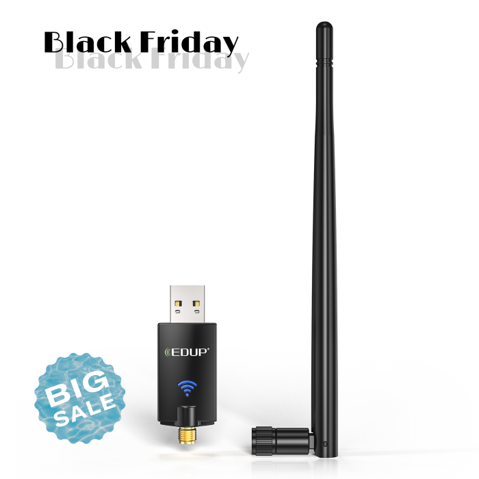 Adaptor dual USB EDUP, WiFi 6 si Bluetooth 5.3, Compatibil cu Windows 10/11, Bandă duală 2.4G/5Ghz, IEEE 802.11ax/900Mbps, Antenă de 5dBi [1]