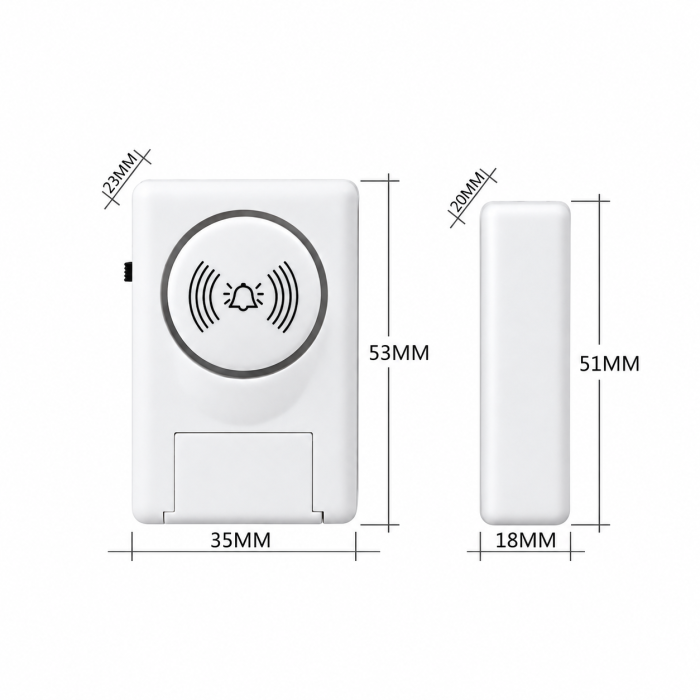 Alarmă magnetică pentru uși și ferestre, 105 dB, cu baterii, montaj adeziv, comutator ON/OFF, alb [3]