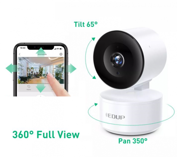 Camera de supraveghere, Edup, EH-1080P15, 2MP, TuyaSmart/SmartLife App, comunicare audio bidirectionala, vedere nocturna, urmarire inteligenta, alba [3]
