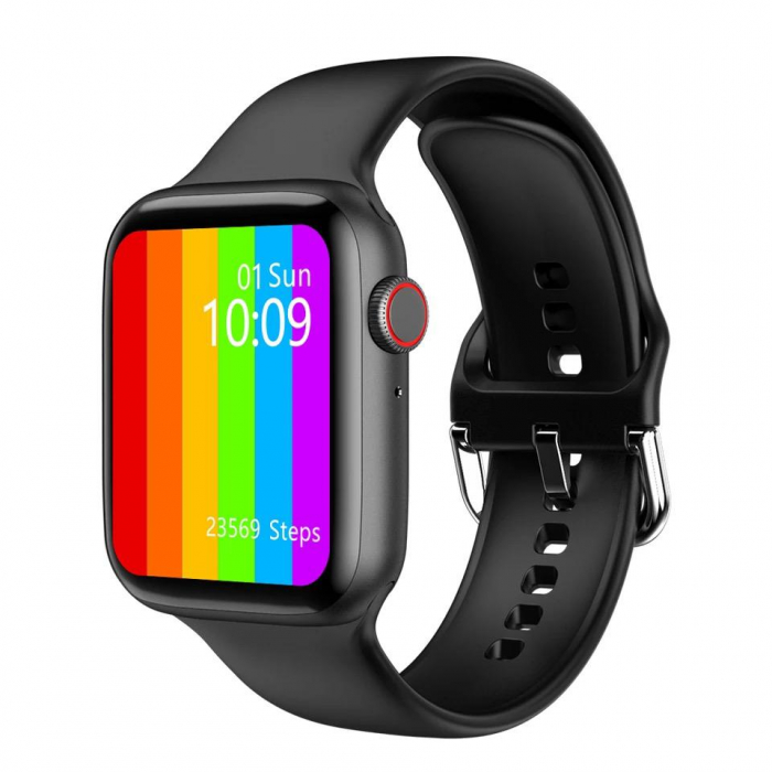 Ceas inteligent IWO W26+, 1.75 inch , M Active App , Seria 6 , Monitorizare cardiaca , Temperatura , Nivel oxigen , Bluetooth 4.2 , IP68 , Culoare negru , Chipset MTK 2502D