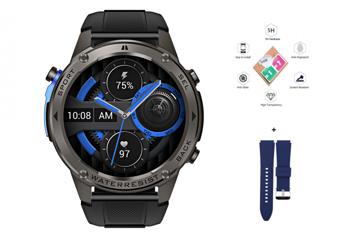 Ceas Smartwatch FRAMMINO  , ecran AMOLED 1.43  , rezolutie 466x466, 170 moduri sport, rezistenta apa 5ATM, Baterie 500 mA, apel Bluetooth, meniu limba romana, maghiara, bulgara, negru