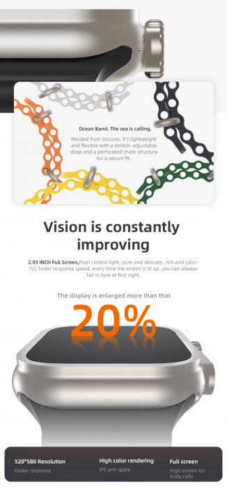 Ceas smartwatch Valdus, model HW8 Ultra Max, 2.05 inch, E-wallet, Apel vocal Bluetooth, Meniu in limba romana, Notificari Apeluri/Sms/Social Media, Monitorizare activitati fizice, somn, ritm cardiac, [4]