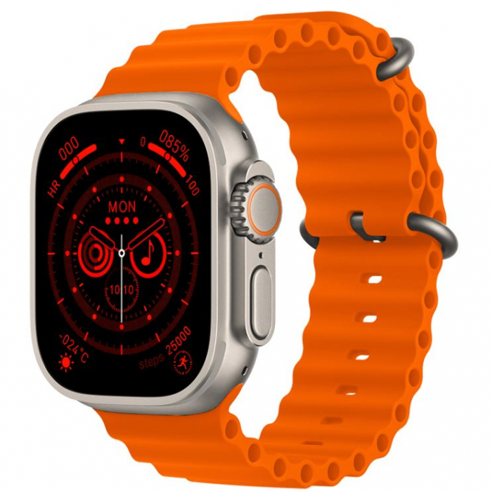 Ceas smartwatch Valdus, model T900 ultra S, 49 mm, incarcare wireless, apel BT, monitorizare somn, activitati sportive, asistent vocal, argintiu