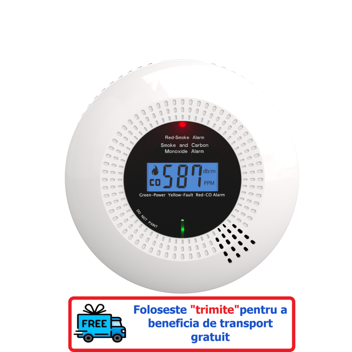 Detector de fum si monoxid de carbon (CO) FRAMMINO  , Wi-Fi, TuyaSmart SmartLife App, LED Display, Alb