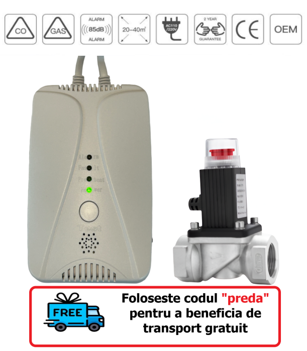 Detector de gaz si monoxid de carbon FRAMMINO®, plus electrovalva 3/4 inches DN20 [1]