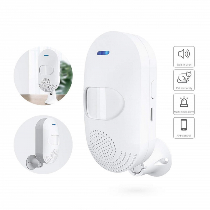 Detector de miscare PIR inteligent FRAMMINO®, Wireless, Tuya Smart App, cu alarma acustica si luminoasa [3]