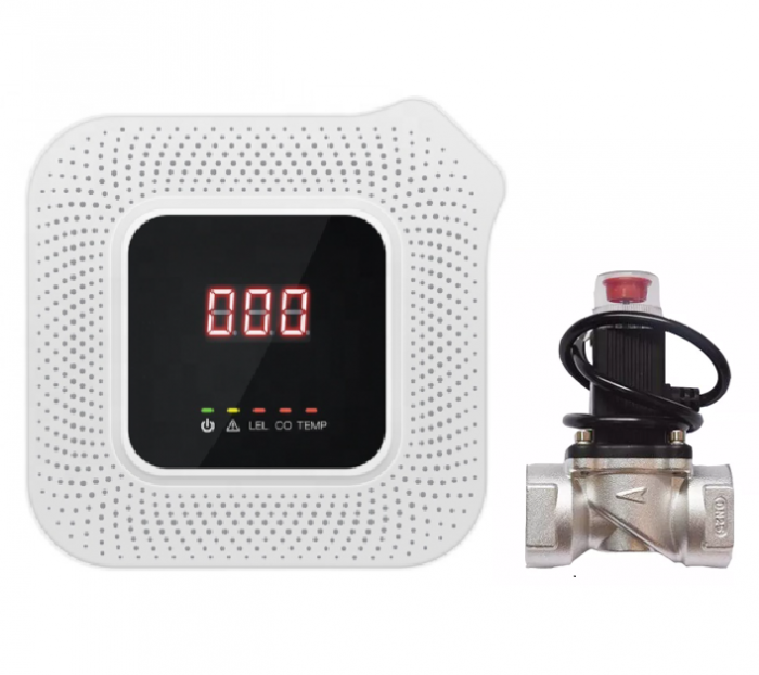Detector pentru scurgeri de gaz, monoxid de carbon si incendiu, HD8200 plus electrovalva, DN20, 3 4 inch