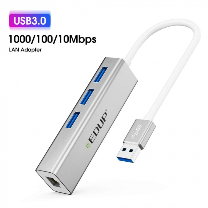 Hub USB  EDUP , 4-in-1 , USB 3.0 , 10 100 1000 Mbps Gigabit Ethernet
