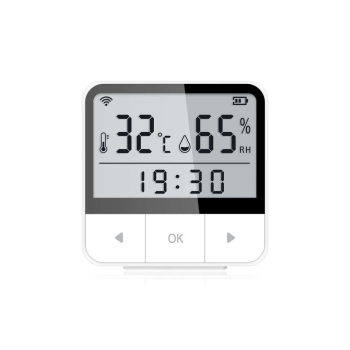 Monitor de temperatura si umiditate PST, TuyaSmart SmartLife App, compatibil Alexa si Google Assistant, alb