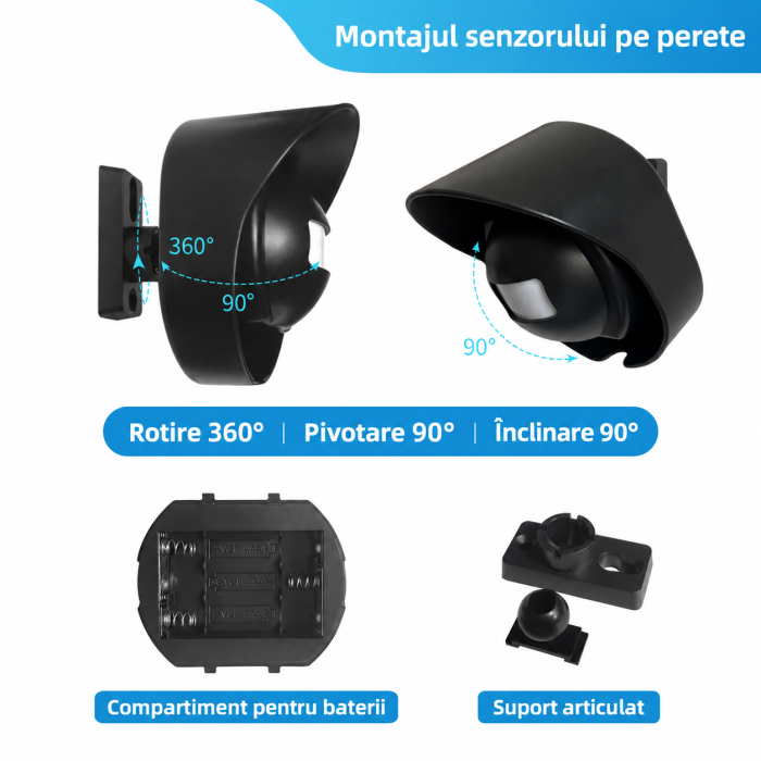 Senzor Bariera Infrarosu Wireless pentru Poarta si Curte, Protectie IP65 Rezistent la Apa, Alarma si Sonerie Automata cu Senzor de Miscare, Carcasa ABS, Negru [3]