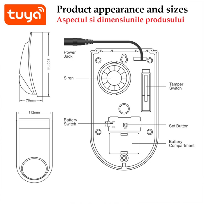 Sistem alarmă WiFi exterior 120dB – Tuya Smart, Alexa/Google [4]