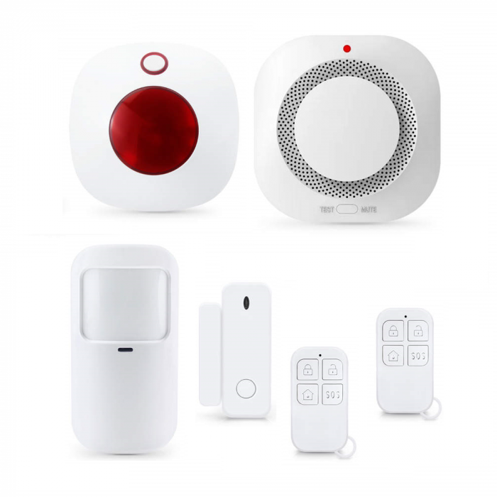 Sistem de alarma wireless PST, TuyaSmart/SmartLife App, conexiuni de pana la 100 senzori si 10 telecomenzi wireless prin protocolul EV1527 cu frecventa de 433 MHz [2]