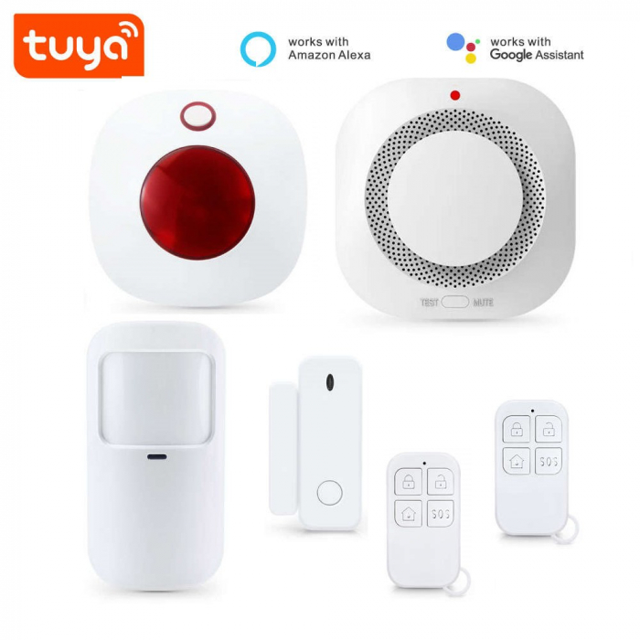 Sistem de alarma wireless PST, TuyaSmart SmartLife App, conexiuni de pana la 100 senzori si 10 telecomenzi wireless prin protocolul EV1527 cu frecventa de 433 MHz