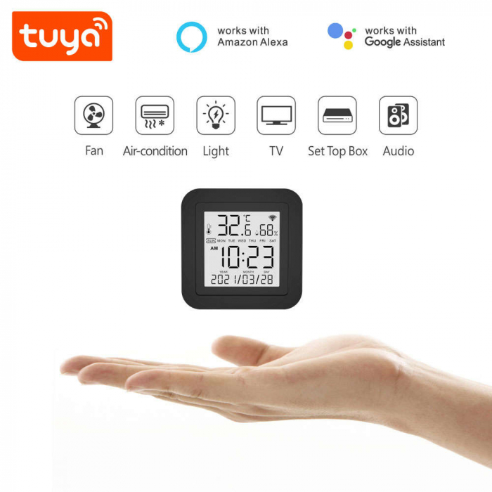 Telecomanda universala inteligenta FRAMMINO®, WiFi + IR, cu senzori de temperatura si umiditate, Tuya Smart /Smart Life App, compatibil Alexa si Google Assistant, neagra [2]