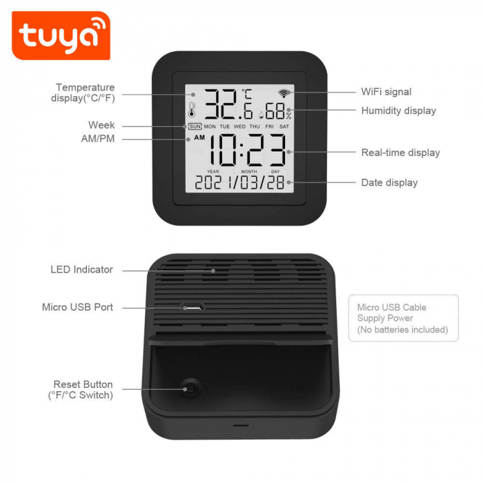 Telecomanda universala inteligenta FRAMMINO®, WiFi + IR, cu senzori de temperatura si umiditate, Tuya Smart /Smart Life App, compatibil Alexa si Google Assistant, neagra [5]