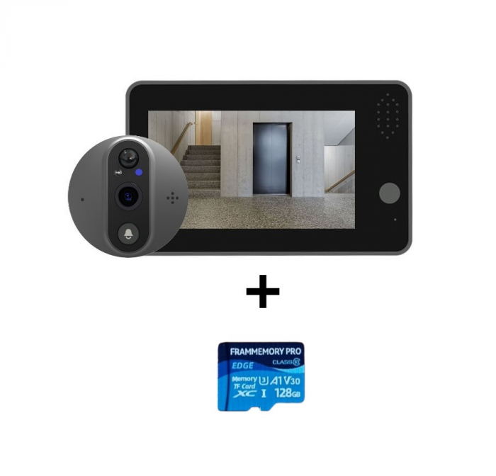 Vizor smart, wireless, TuyaSmart SmartLife App, 1080P, 2MP, full HD, baterie 5000 mAh reancarcabila incorporata, monitor de 136 mm, sensor de miscare, au - Copie