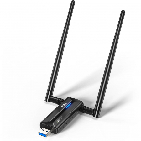 Adaptoare Wi-Fi, Bluetooth - Adaptor USB Wi-Fi 6E EDUP, plug & play, tri-band, compatibil Win 11, MU-MIMO, OFDMA, 5400Mbps, negru