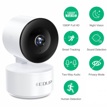 Camera de supraveghere, Edup, EH-1080P15, 2MP, TuyaSmart/SmartLife App, comunicare audio bidirectionala, vedere nocturna, urmarire inteligenta, alba [1]