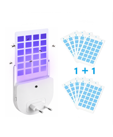 Decoratiuni casa - Capcană Electrică pentru Insecte cu Lumină UV și Card Adeziv, 2 Moduri de Iluminare, Fără Substanțe Chimice, Silențioasă, pentru Dormitor, Camera Copiilor și Locuință