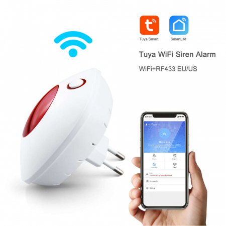 Hub/Sirena smart PST, compatibil TuyaSmart/Smart Life App, cu sirena acustica si luminoasa, WiFi 2,4 GHz si 433MHz [2]