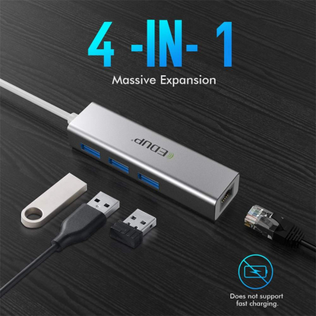 Hub USB  EDUP , 4-in-1 , USB 3.0 , 10/100/1000 Mbps Gigabit Ethernet [5]