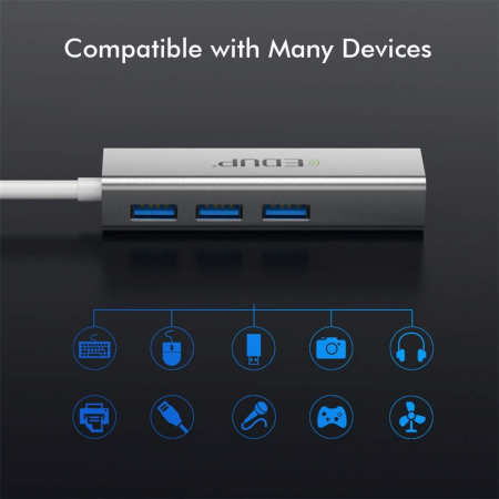 Hub USB  EDUP , 4-in-1 , USB 3.0 , 10/100/1000 Mbps Gigabit Ethernet [2]