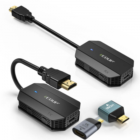 Adaptoare Wi-Fi, Bluetooth - Kit TX/RX HDMI de oglindire a ecranului EDUP, 1080P 60Hz, Wireless 30 m, frecventa 5 GHz, Plug and Play, pentru streaming audio/video de la laptop, camera foto, telefon catre TV, monitor, proiector