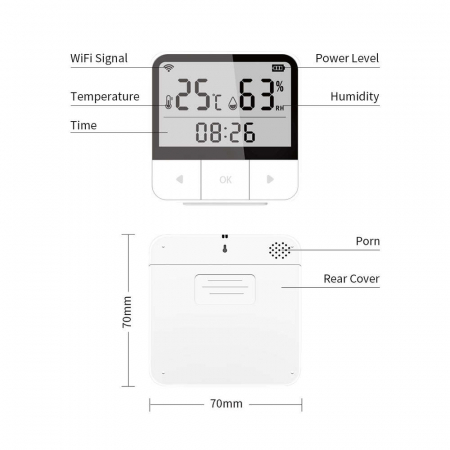 Monitor de temperatura si umiditate PST, TuyaSmart/SmartLife App, compatibil Alexa si Google Assistant, alb [3]