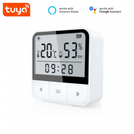 Monitor de temperatura si umiditate PST, TuyaSmart/SmartLife App, compatibil Alexa si Google Assistant, alb [1]