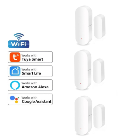 Senzori smart - Pachet 3 Senzori magnetici Wireless de usa/fereastra, Tuya Smart SmartLife App, compatibil Alexa si Google Assistant, alb - -