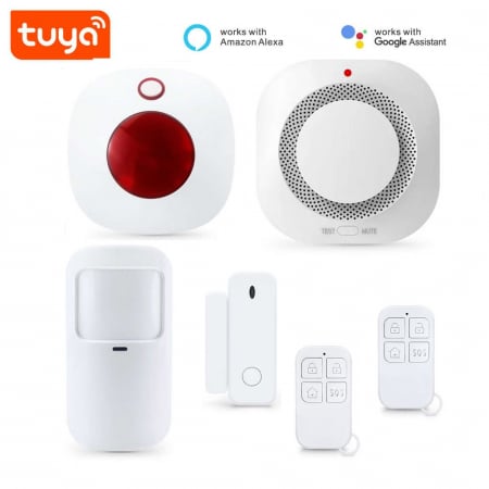Senzori smart - Sistem de alarma wireless PST, TuyaSmart/SmartLife App, conexiuni de pana la 100 senzori si 10 telecomenzi wireless prin protocolul EV1527 cu frecventa de 433 MHz