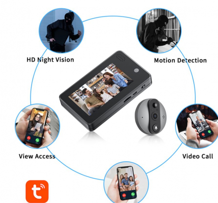 Vizor smart, de identificare si supraveghere, wireless, TuyaSmart/SmartLife App, 1080P, 2MP, full HD, baterie 5000 mAh reancarcabila incorporata, monitor de 136 mm, sensor de miscare, au [2]