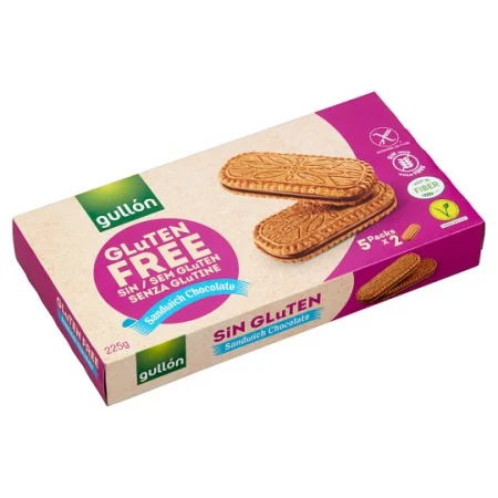 Dulciuri fără gluten - Biscuiti cu crema de cacao fara gluten, Gullon, 5x45g
