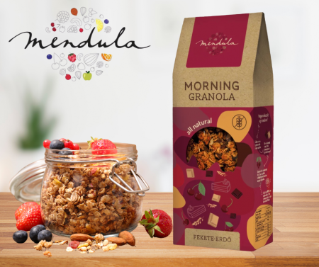 Fulgi, cereale fără gluten - Granola PĂDUREA-NEAGRĂ cu vișine negre, ciocolată albă și neagră – fără gluten – 300g