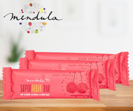 Produse fără gluten - Mendula bar superfruits cu merisor și vișine – fără zahăr adăugat – 40g