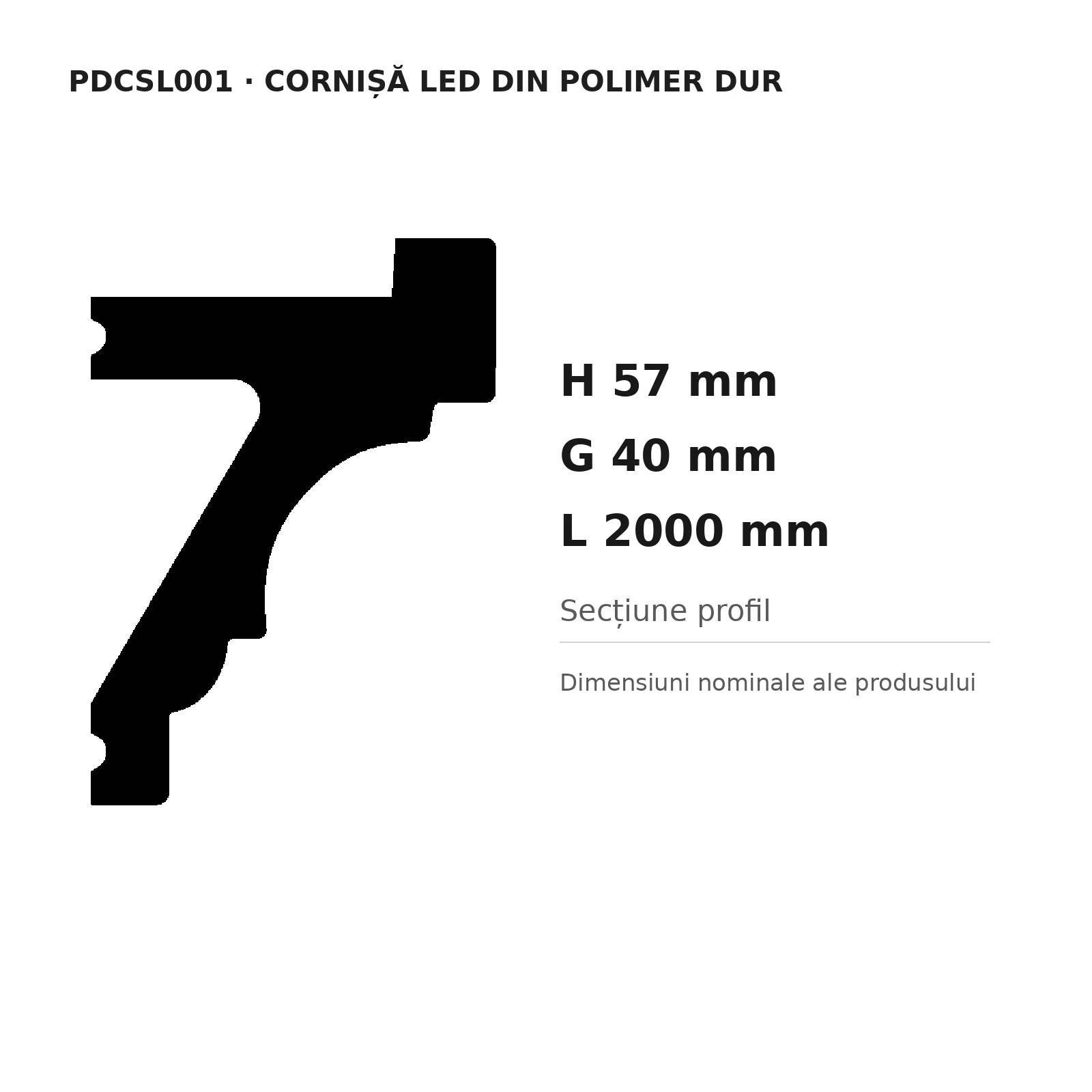 Cornișă LED din polimer dur PDCSL001, 57 × 40 × 2000 mm [3]