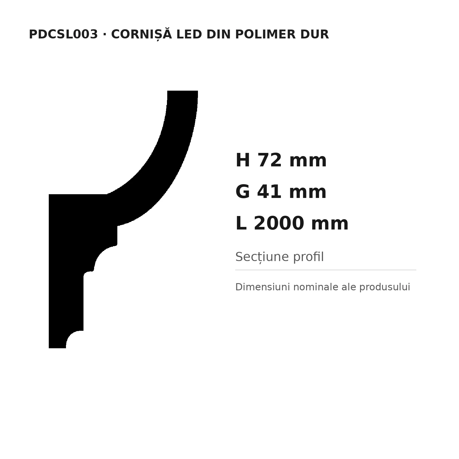 Cornișă LED din polimer dur PDCSL003, 72 × 41 × 2000 mm [3]