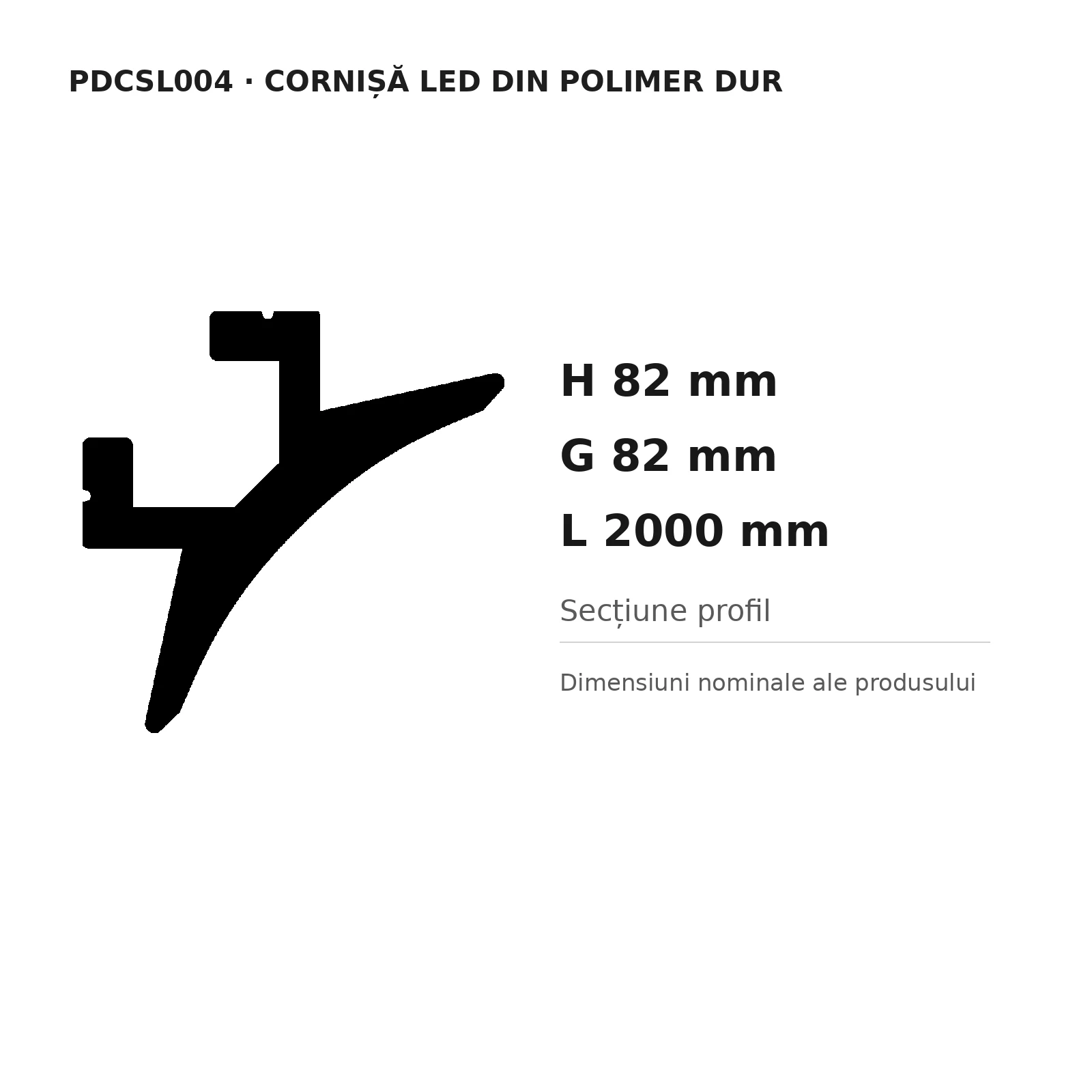 Cornișă LED din polimer dur PDCSL004, 82 × 82 × 2000 mm [3]