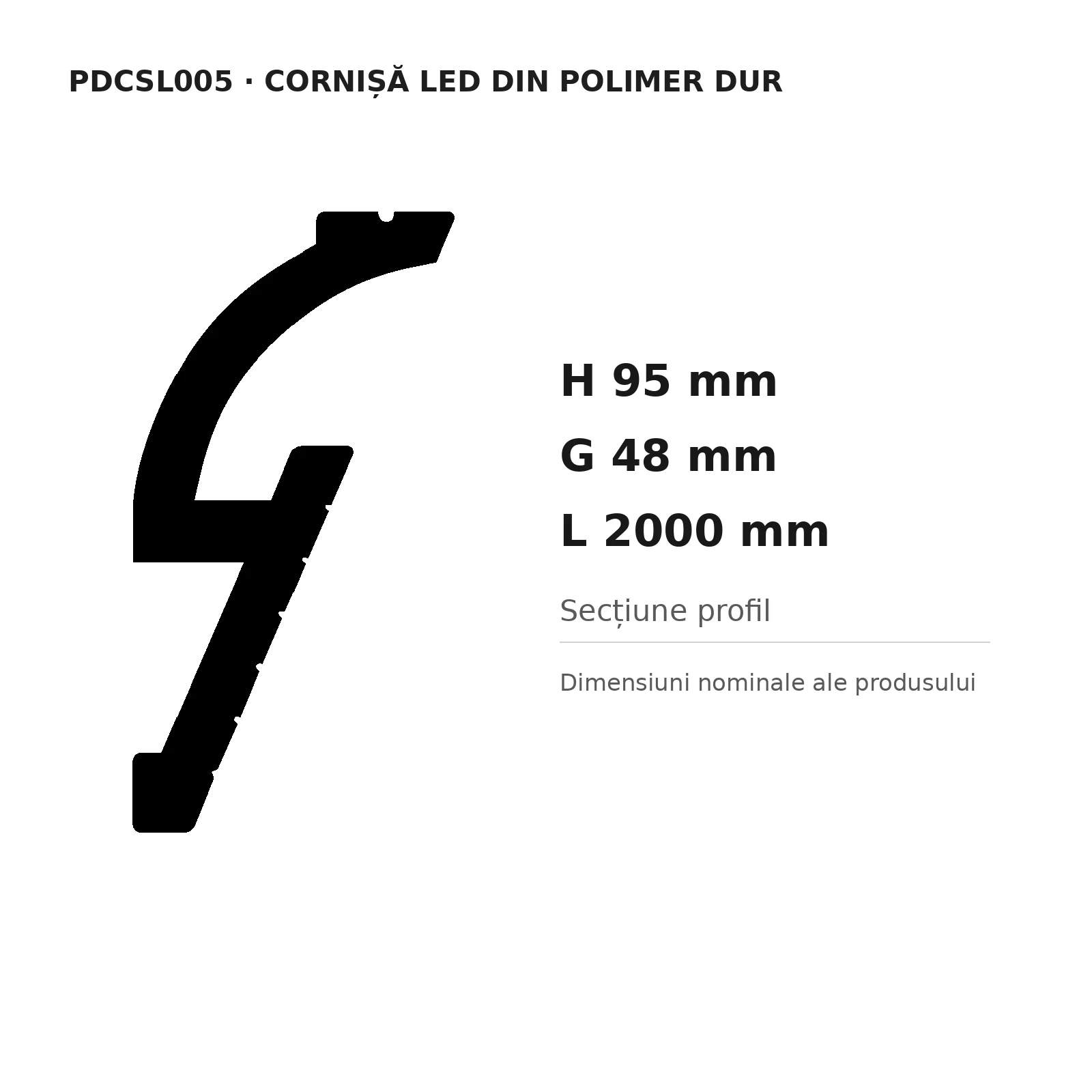 Cornișă LED din polimer dur PDCSL005, 95 × 48 × 2000 mm [3]