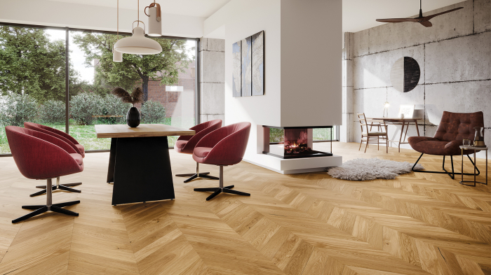 Parchet triplu stratificat Stejar Bright Chevron 130mm x 0.725m x 14mm [2]