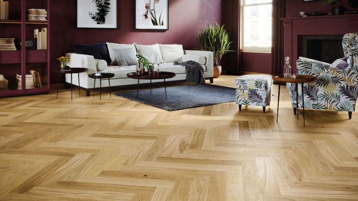 Parchet triplu stratificat Stejar Bright Herringbone 110 110mm x 0.66m x 14mm [2]