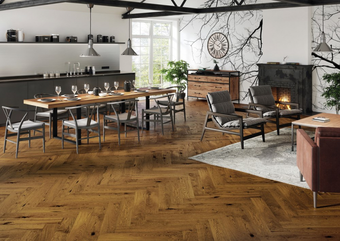 Parchet triplu stratificat Stejar Brown Sugar Herringbone 5G 130mm x 0.725m x 14mm [2]