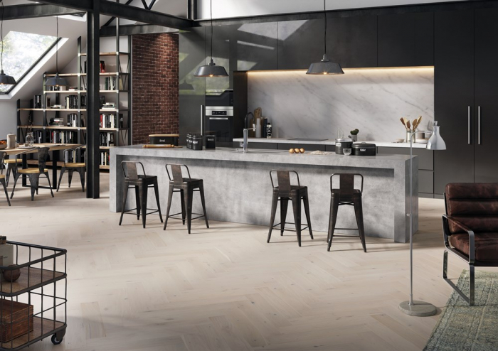 Parchet triplu stratificat Stejar Cappuccino Herringbone 5G 130mm x 0.725m x 14mm [2]