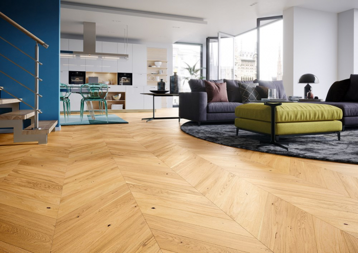Parchet triplu stratificat Stejar Caramel Chevron 130mm x 0.725m x 14mm [2]