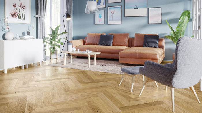 Parchet triplu stratificat Stejar Caramel Herringbone 110 110mm x 0.66m x 14mm [2]