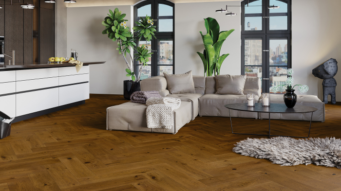 Parchet triplu stratificat Stejar Herringbone Brown sugar 180/A 180mm x 0.725m x 14mm [2]