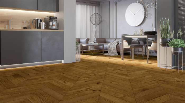 Parchet triplu stratificat Stejar Honey Chevron 130 Barlinek [2]